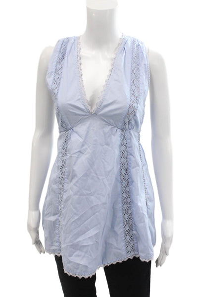 Plenty by Tracy Reese Womens Cotton Lace Trim Tie Detail Blouse Blue Size 2