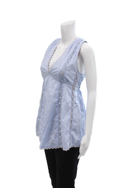 Plenty by Tracy Reese Womens Cotton Lace Trim Tie Detail Blouse Blue Size 2