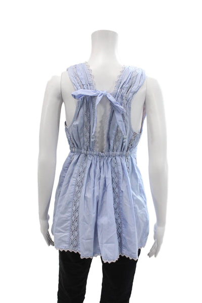 Plenty by Tracy Reese Womens Cotton Lace Trim Tie Detail Blouse Blue Size 2
