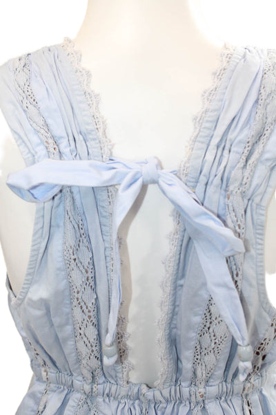 Plenty by Tracy Reese Womens Cotton Lace Trim Tie Detail Blouse Blue Size 2