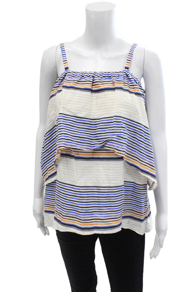 Tanya Taylor Womens Cotton Sleeveless Striped Print Layered Top White Size 6