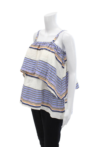 Tanya Taylor Womens Cotton Sleeveless Striped Print Layered Top White Size 6