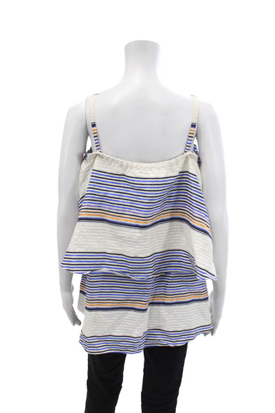 Tanya Taylor Womens Cotton Sleeveless Striped Print Layered Top White Size 6