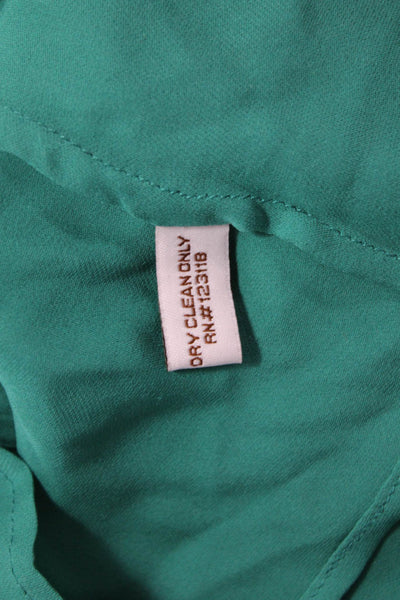 Walter Womens Silk Pleated Detail Ruffled Short Sleeve Blouse Green Size 10