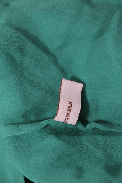 Walter Womens Silk Pleated Detail Ruffled Short Sleeve Blouse Green Size 10