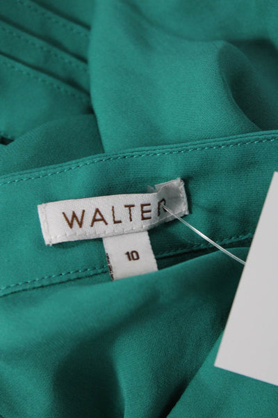 Walter Womens Silk Pleated Detail Ruffled Short Sleeve Blouse Green Size 10