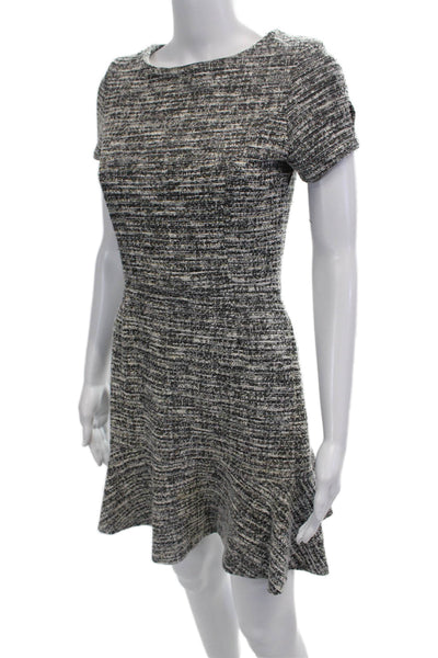 Aqua Womens Tweed Short Sleeves Sweater Dress Black Gold Cotton Size Medium