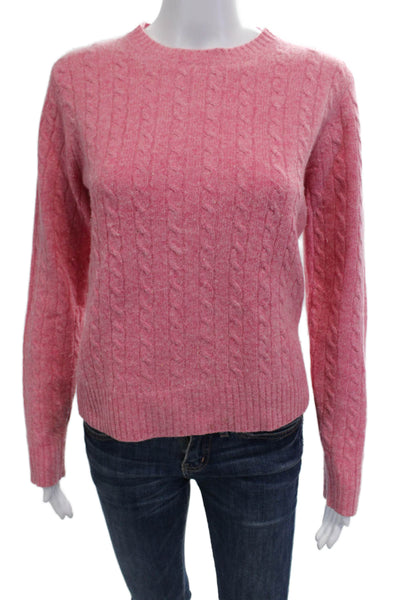 J Crew Womens Cable Knit Crew Neck Long Sleeves Sweater Pink Wool Size Medium