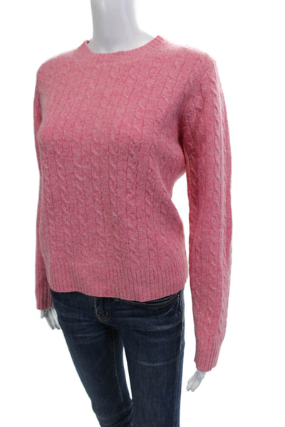 J Crew Womens Cable Knit Crew Neck Long Sleeves Sweater Pink Wool Size Medium