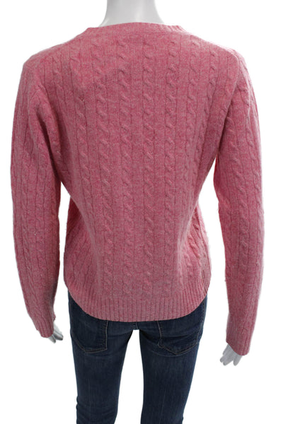 J Crew Womens Cable Knit Crew Neck Long Sleeves Sweater Pink Wool Size Medium