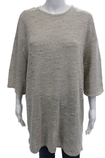 Zara Womens Woven Short Sleeves Sweater Beige Cotton Size Large