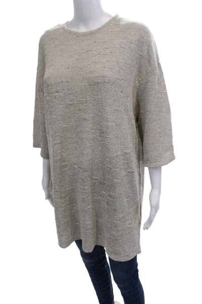 Zara Womens Woven Short Sleeves Sweater Beige Cotton Size Large