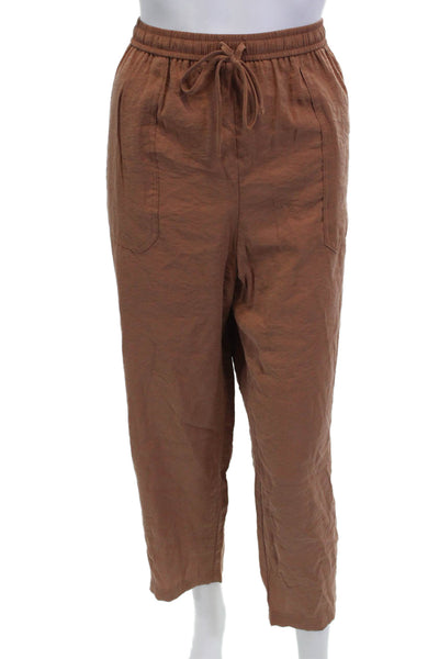 Zara Womens High Rise Drawstring Waist Straight Leg Pants Brown Size Large