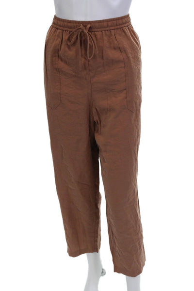 Zara Womens High Rise Drawstring Waist Straight Leg Pants Brown Size Large