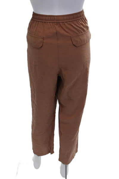 Zara Womens High Rise Drawstring Waist Straight Leg Pants Brown Size Large