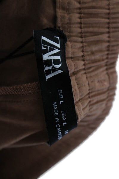 Zara Womens High Rise Drawstring Waist Straight Leg Pants Brown Size Large