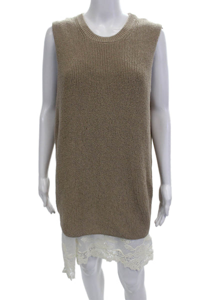 Zara Womens Sleeveless Sweater Dress Beige White Cotton Size Large