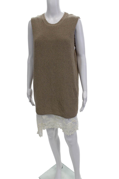 Zara Womens Sleeveless Sweater Dress Beige White Cotton Size Large