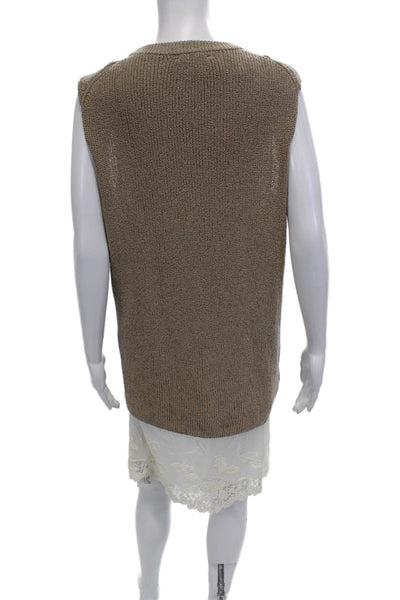 Zara Womens Sleeveless Sweater Dress Beige White Cotton Size Large