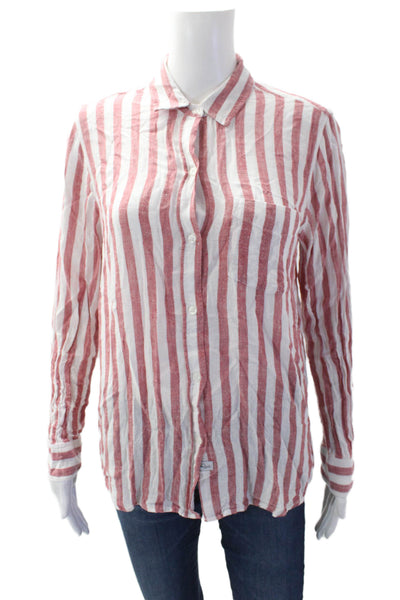 Rails Womens Collared Pocketed Long Sleeve Striped Buttoned Blouse Red Size S