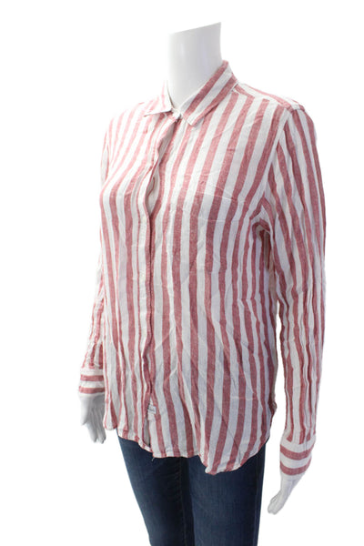 Rails Womens Collared Pocketed Long Sleeve Striped Buttoned Blouse Red Size S