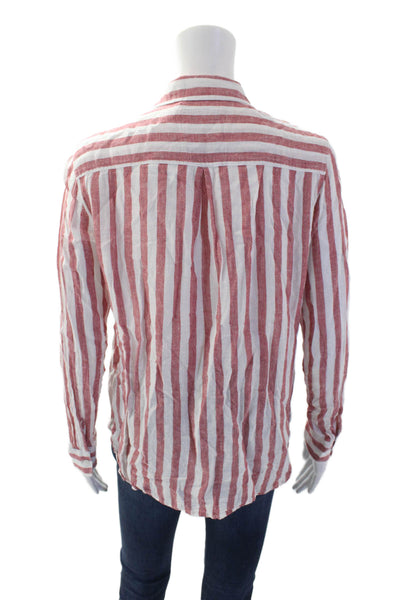 Rails Womens Collared Pocketed Long Sleeve Striped Buttoned Blouse Red Size S