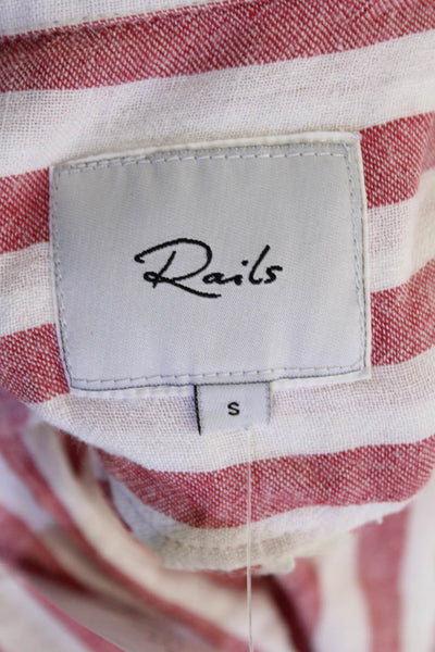 Rails Womens Collared Pocketed Long Sleeve Striped Buttoned Blouse Red Size S