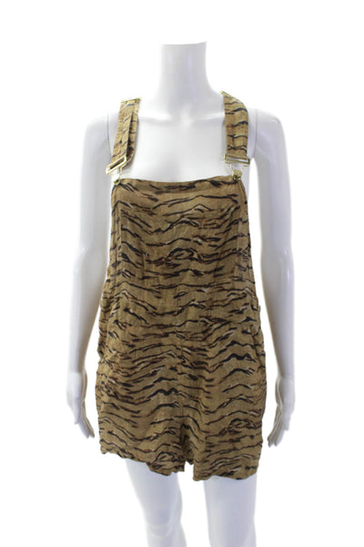 Weworewhat Womens Pocketed Animal Print Overall Shorts Brown Size M
