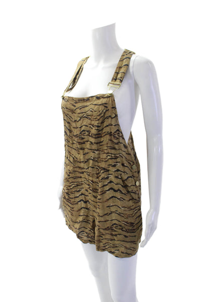 Weworewhat Womens Pocketed Animal Print Overall Shorts Brown Size M