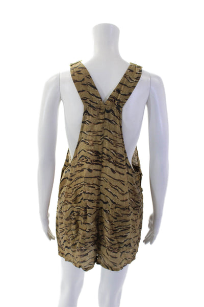 Weworewhat Womens Pocketed Animal Print Overall Shorts Brown Size M