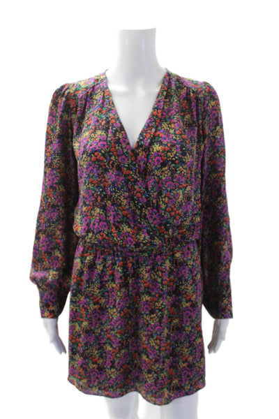 Parker Womens Silk Floral V-neck Long Sleeve Shift Dress Multicolor Size XS