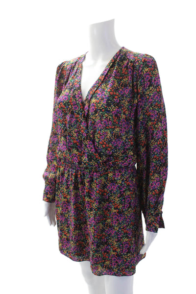 Parker Womens Silk Floral V-neck Long Sleeve Shift Dress Multicolor Size XS