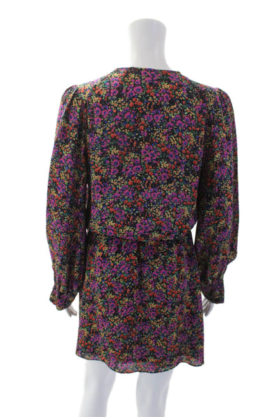 Parker Womens Silk Floral V-neck Long Sleeve Shift Dress Multicolor Size XS