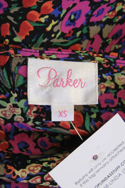 Parker Womens Silk Floral V-neck Long Sleeve Shift Dress Multicolor Size XS
