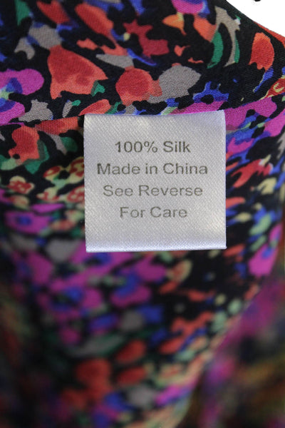 Parker Womens Silk Floral V-neck Long Sleeve Shift Dress Multicolor Size XS