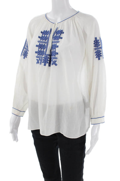 Nili Lotan Womens Sheer Embroidered Long Sleeve Blouse White Size XS