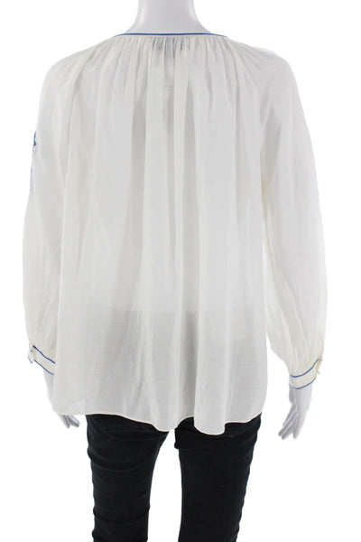 Nili Lotan Womens Sheer Embroidered Long Sleeve Blouse White Size XS