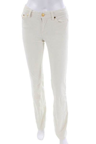 Tory Burch Womens Corduroy High Rise Classic Boot Leg Pants White Size 24