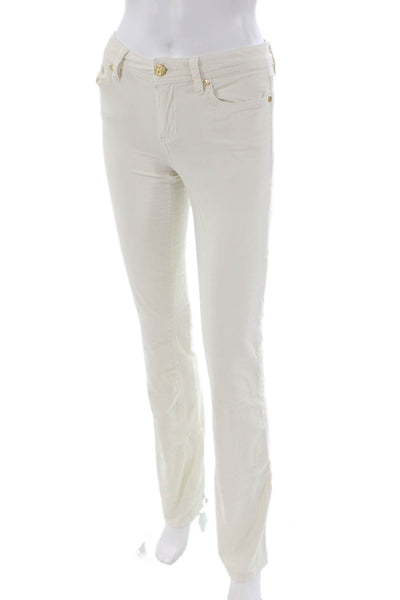 Tory Burch Womens Corduroy High Rise Classic Boot Leg Pants White Size 24