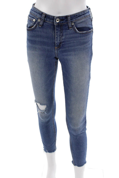 Rag & Bone Womens Cotton Zip Button Fray Leg Jeans Blue Size EUR 25