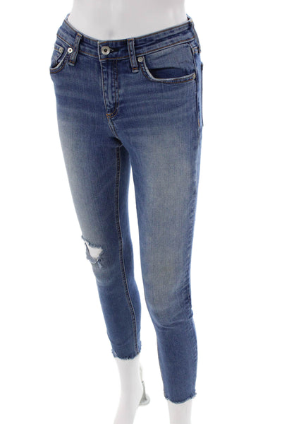Rag & Bone Womens Cotton Zip Button Fray Leg Jeans Blue Size EUR 25
