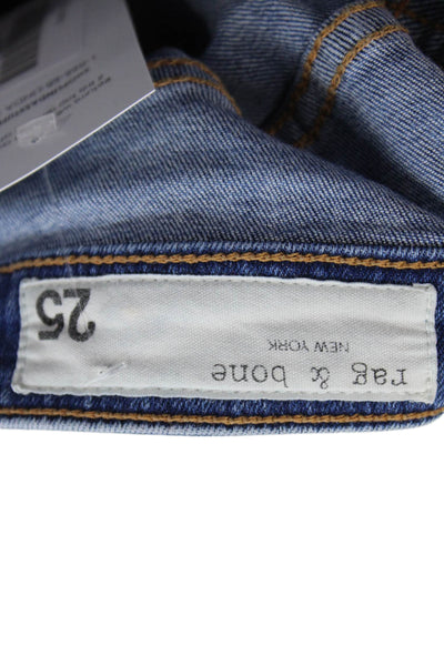Rag & Bone Womens Cotton Zip Button Fray Leg Jeans Blue Size EUR 25