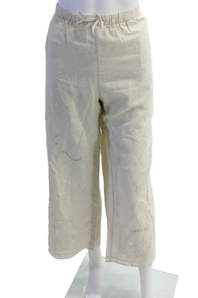 Zara Womens Cotton Drawstring Wide Leg Casual Pants Nude Size L