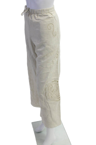 Zara Womens Cotton Drawstring Wide Leg Casual Pants Nude Size L