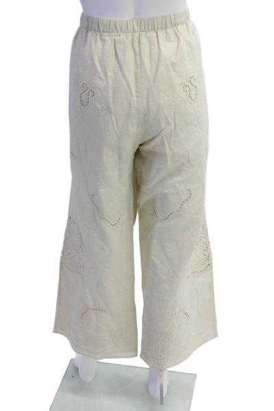 Zara Womens Cotton Drawstring Wide Leg Casual Pants Nude Size L