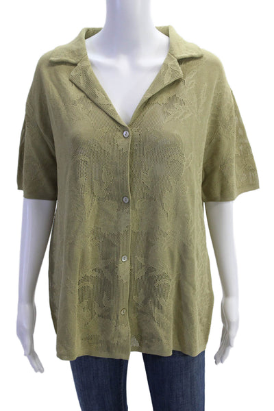 Zara Womens Short Sleeve V-neck Button Up Blouse Green Size XS