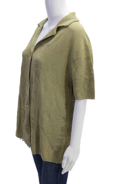 Zara Womens Short Sleeve V-neck Button Up Blouse Green Size XS