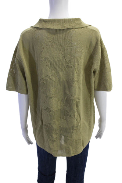 Zara Womens Short Sleeve V-neck Button Up Blouse Green Size XS