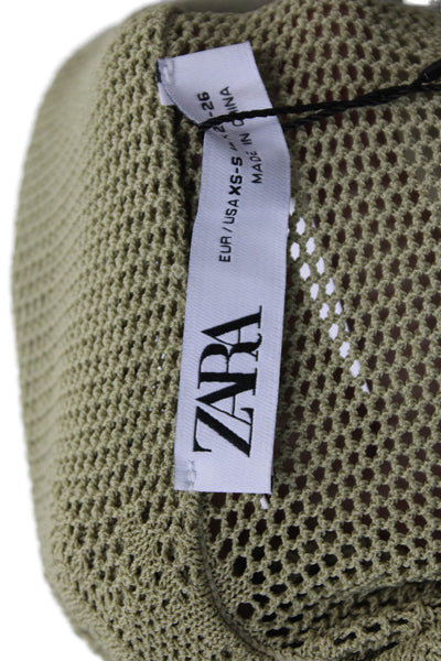 Zara Womens Short Sleeve V-neck Button Up Blouse Green Size XS