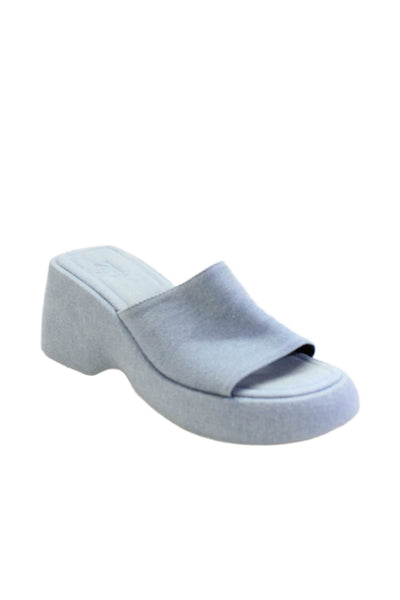 Zara Womens Square Toe Chunky heel Platform Denim Heels Blue Size 10